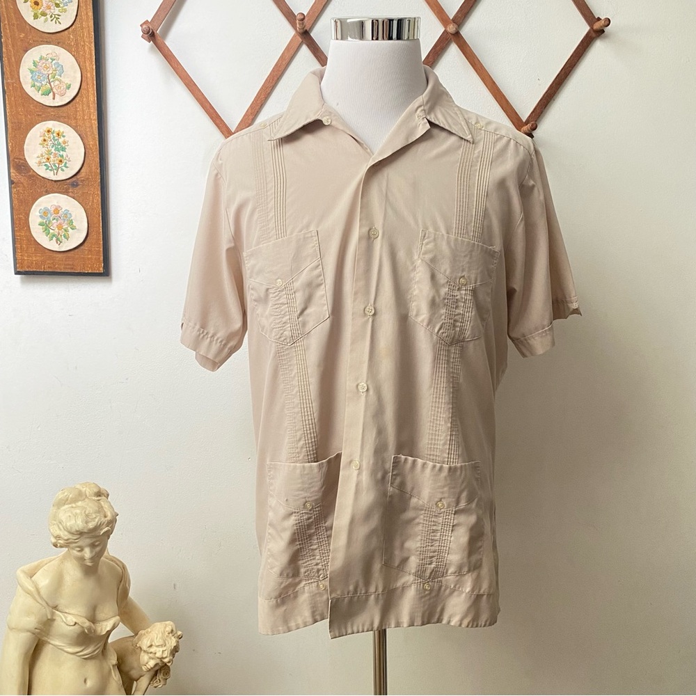 Vintage Taupe 4 Pocket Cuban Guayabera Shirt